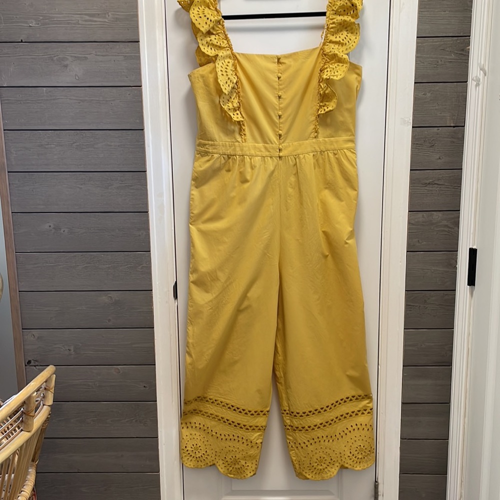 Madewell Mustard Eyelet Frilled Strap Scalloped Hem Jumpsuit Size 16 - Picture 4 of 15